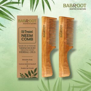 Babroot Handcrafted Pure Neem Wood Handle Comb – Natural Anti-Dandruff & Hair Growth Tool - Pack of 2