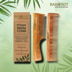 Babroot Handcrafted Pure Neem Wood Handle Comb & Dual Side Comb – Natural Anti-Dandruff & Hair Growth Tool - Combo of 2