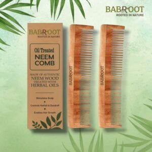 Babroot Handcrafted Pure Neem Wood Dual Side Comb – Natural Anti-Dandruff & Hair Growth Tool - Pack of 2